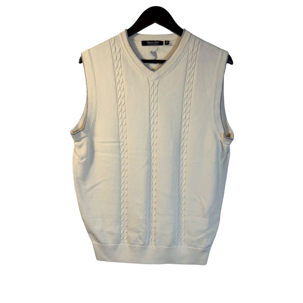Cypress Links M‎ Cream Cable Knit Sweater Vest Men's 100% Cotton Golf Classic
